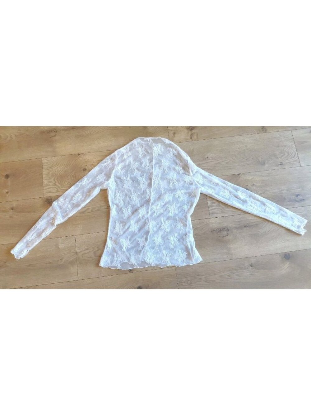Mesh Sheer Blouse White Long Sleeves Floral Fairy XL
